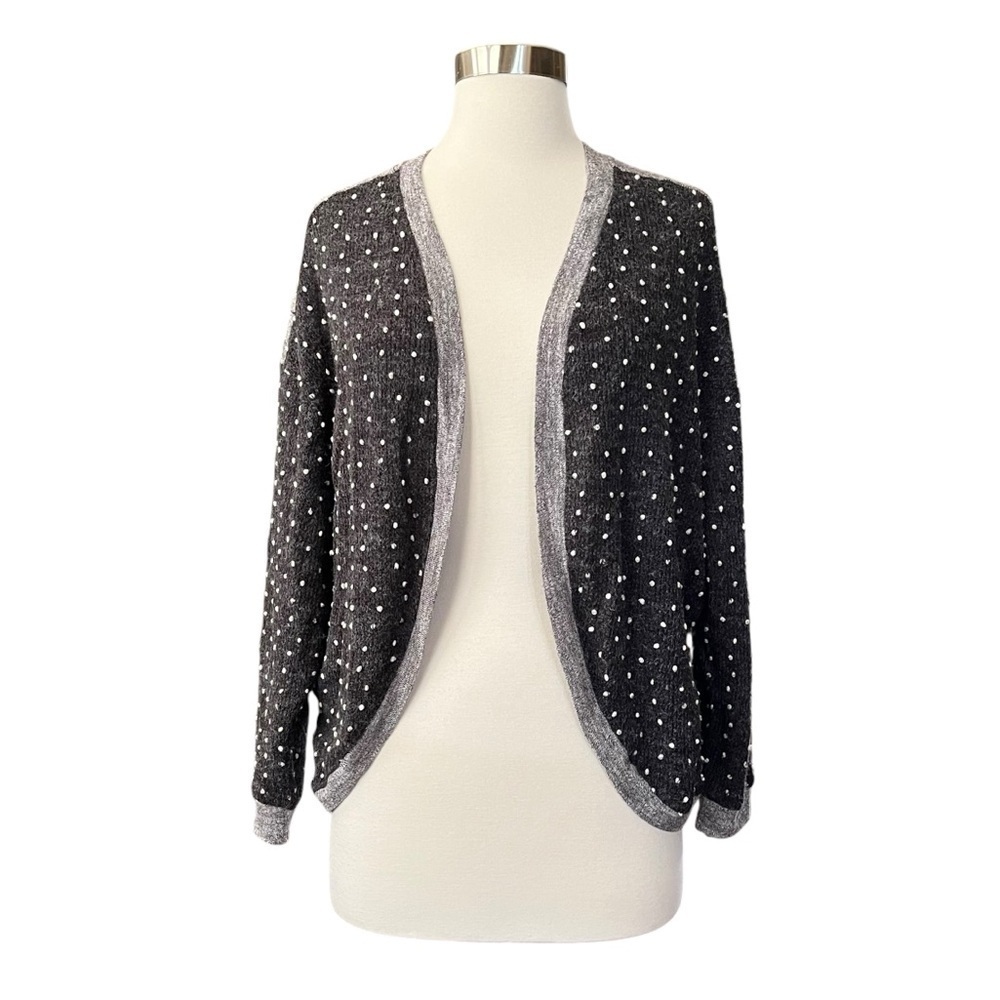 Umgee Jr Circle Cardigan Size M/L Black Gray Polka Dot Long Sleeve Colorblock